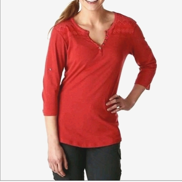 Kuhl Tops - KUHL Women's Belmont 3/4 Sleeve Henley Shirt Organic Cotton Coral-Orange